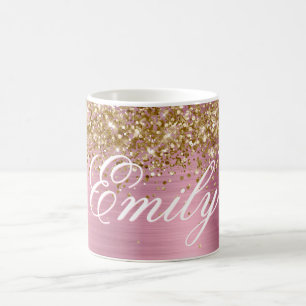 Personalised Gold Glitter Light Pink Foil Coffee Mug