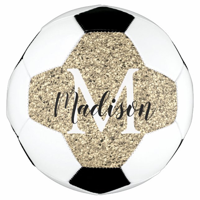 Personalised Gold Glitter Monogram Chic Soccer Ball (Front)