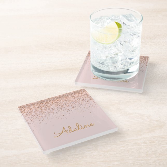 Personalised Gold Glitter Monogram Name Glass Coaster (Angled)