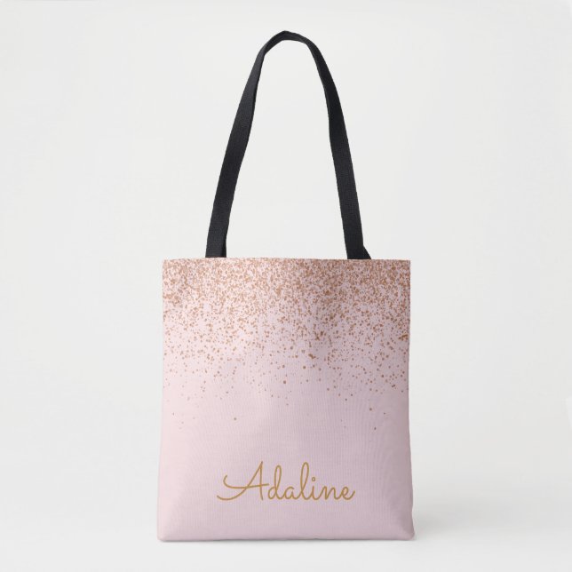 Personalised Gold Glitter Monogram Name Tote Bag (Front)