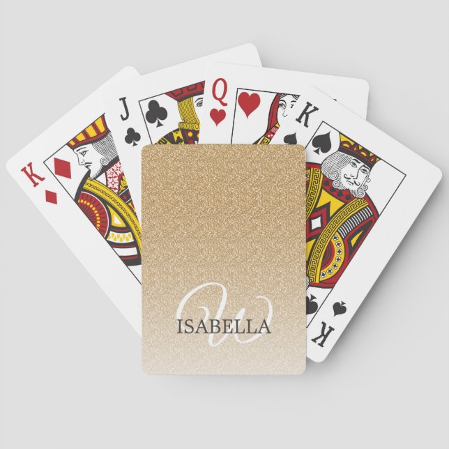 Personalised Gold Glitter Ombre Name Monogram Playing Cards (Back)