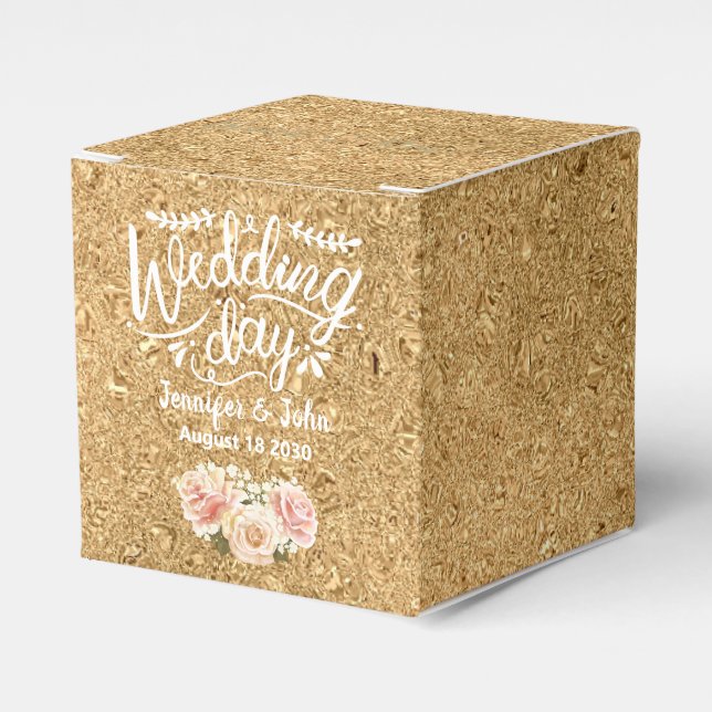 Personalised Gold Glitter Pink Floral Wedding   Favour Box