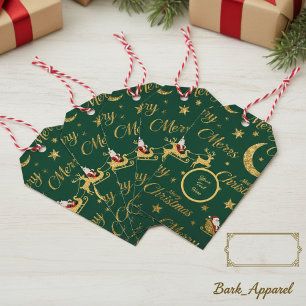 Personalised Gold Glitter Santa Sleigh & Reindeer Gift Tags