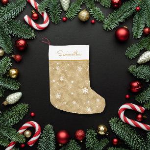 Personalised Gold Glitter Snowflakes Stars Pattern Small Christmas Stocking