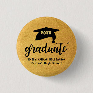 Personalised Gold Graduation Mortar Board 3 Cm Round Badge