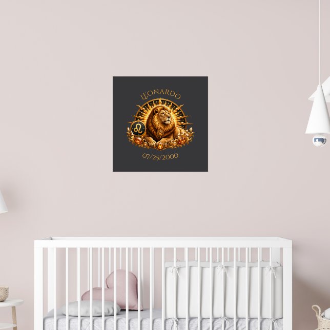 Personalised Gold Grey Leo Zodiac Sign Poster (Nursery 2)