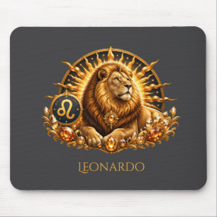 Personalised Gold Grey Zodiac Sign Leo Mouse Pad