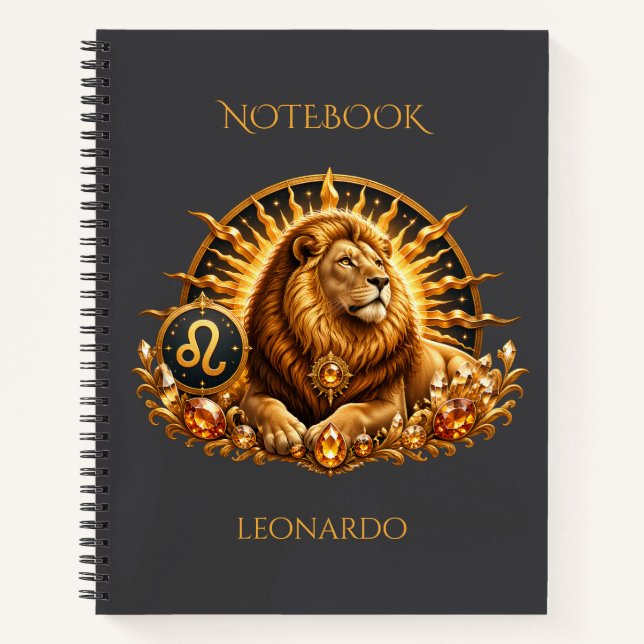 Personalised Gold Grey Zodiac Sign Leo Notebook (Front)