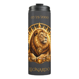 Personalised Gold Grey Zodiac Sign Leo Thermal Tumbler