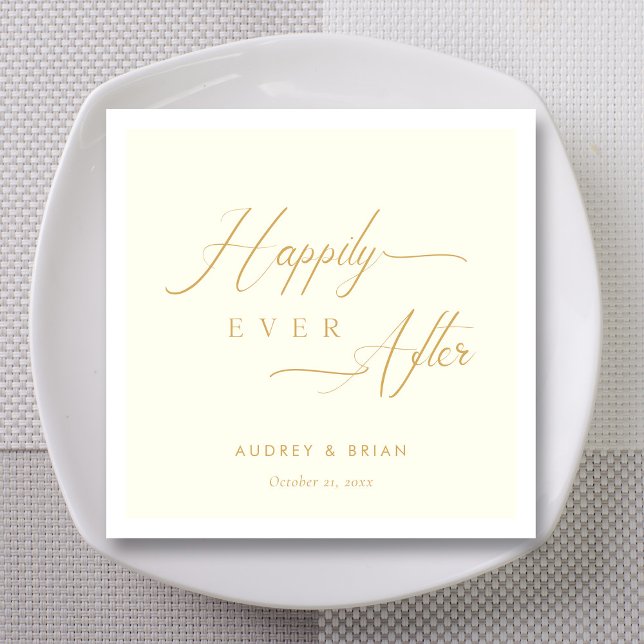Personalised Gold Happily Ever After Ivory Wedding Napkin (Personalized Gold Happily Ever After Ivory Wedding Napkins)
