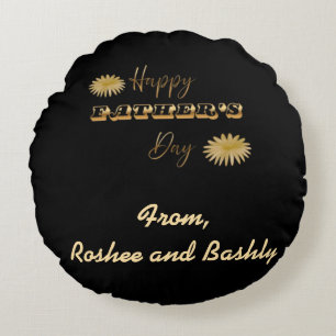 Personalised Gold Happy Father's Day Gift Round Cushion