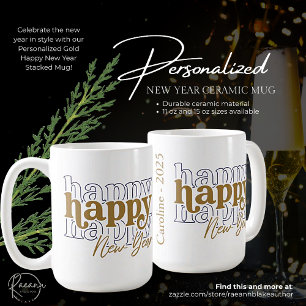 Personalised Gold Happy New Year Stacked Mug