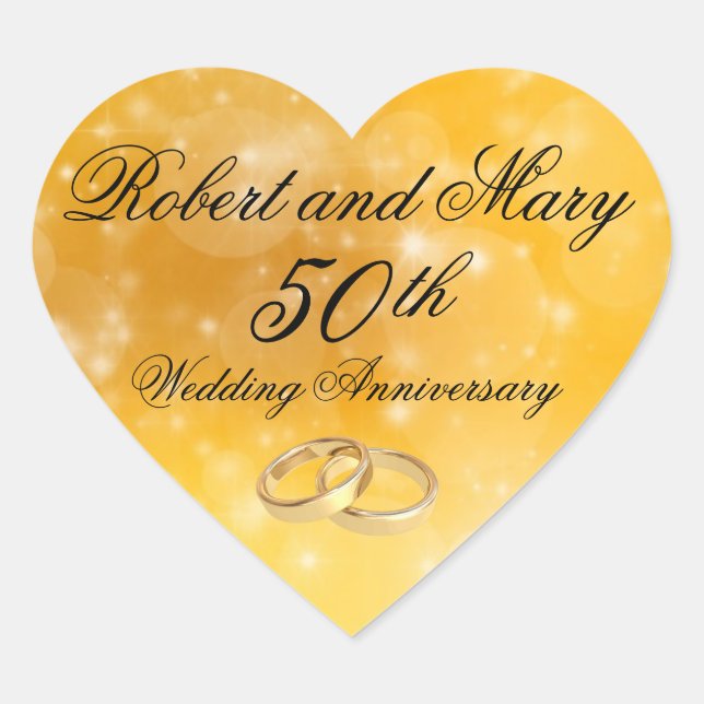 Personalised Gold Heart 50th Anniversary Sticker (Front)