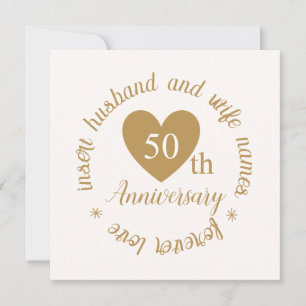 Personalised Gold Heart 50th Wedding Anniversary Card