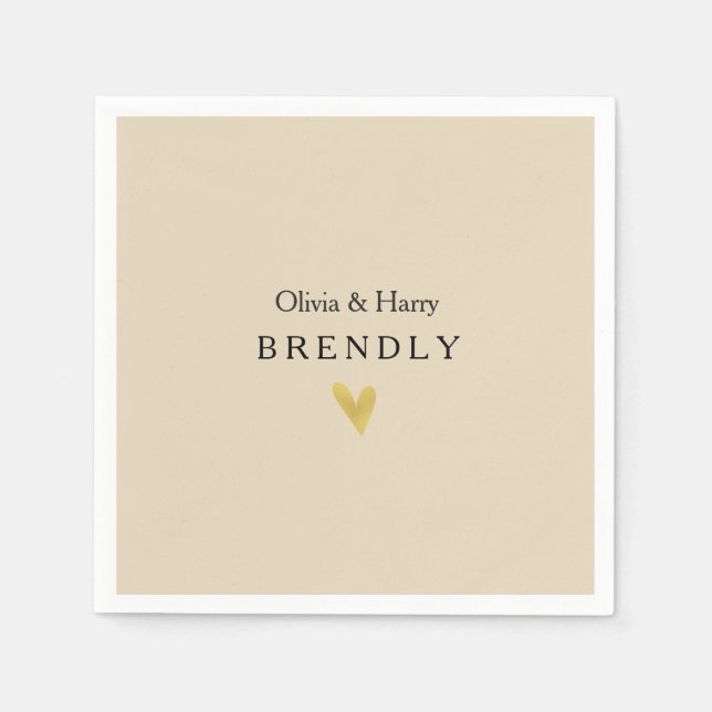 Personalised Gold Heart Wedding Paper Napkins (Front)
