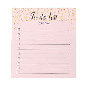 Personalised Gold Hearts Blush Pink To-Do List Notepad