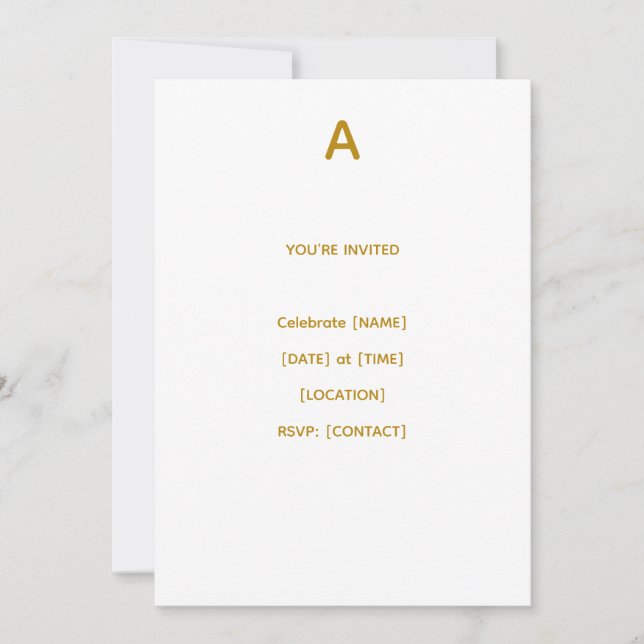 Personalised Gold Initial Birthday Invitation (Front)