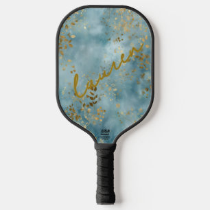 Personalised Gold Leaf on Teal Pickleball Paddle