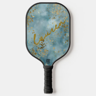 Personalised Gold Leaf on Teal Pickleball Paddle