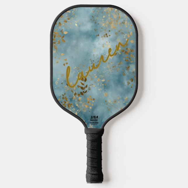Personalised Gold Leaf on Teal Pickleball  Paddle (Front)