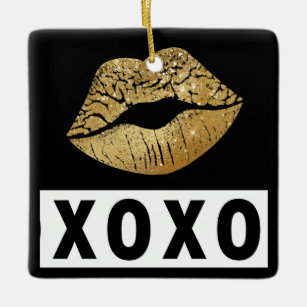 Personalised Gold Lipstick Kiss XOXO Christmas Ceramic Ornament
