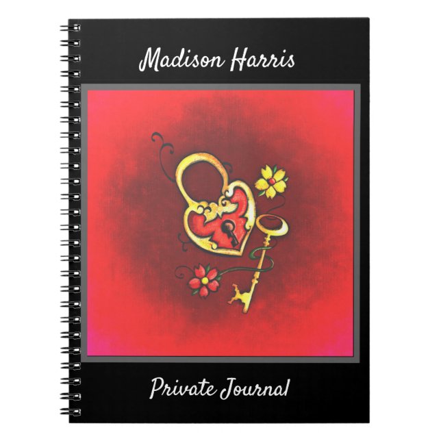 Personalised Gold Lock and Key Custom Text Notebook (Front)