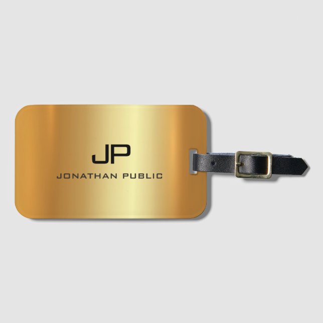 Personalised Gold Look Elegant Monogram Template Luggage Tag (Front Horizontal)