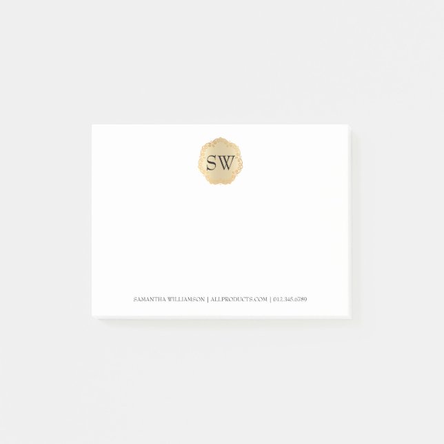 Personalised Gold Medallion Monogram Professional Post-it Notes (Front)