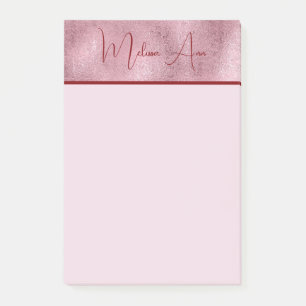 Personalised gold metallic texture blush pink red post-it notes