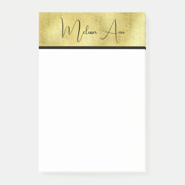 Personalised gold metallic texture script modern  post-it notes (Front)