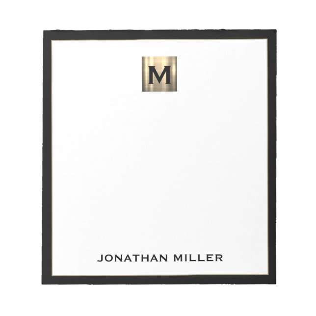 Personalised Gold Monogram Black White Notepad (Front)