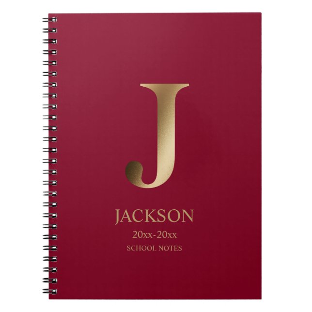 Personalised Gold Monogram | Burgundy Notebook (Front)