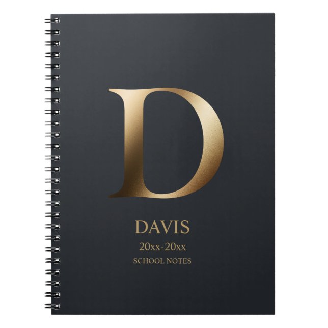 Personalised Gold Monogram | Dark Slate Grey Notebook (Front)