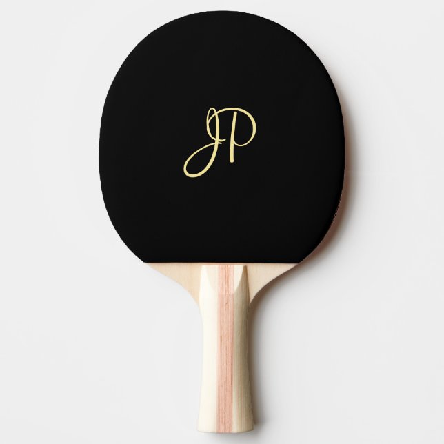 Personalised Gold Monogram Elegant Black Template Ping Pong Paddle (Front)