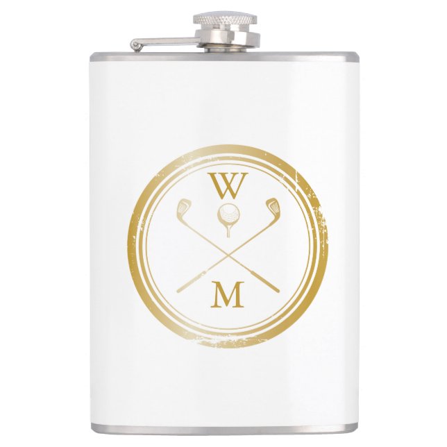 Personalised Gold Monogram Golf Hip Flask (Front)