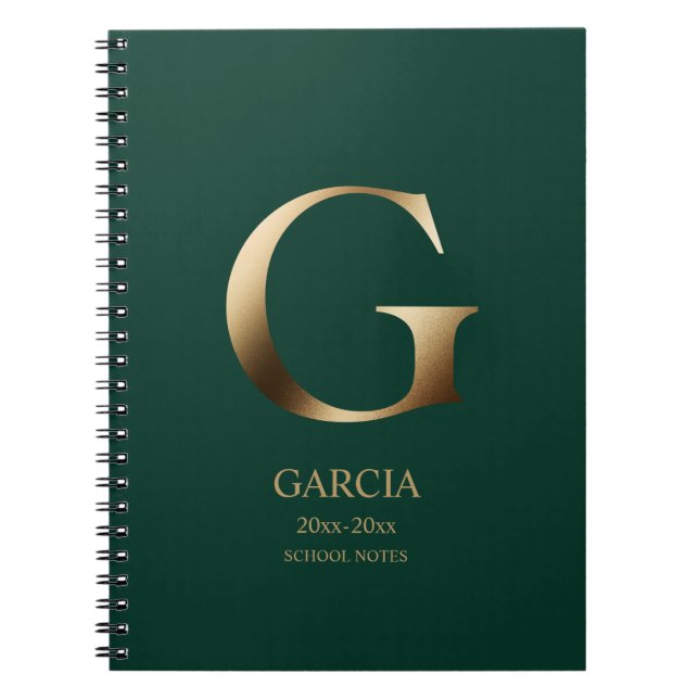 Personalised Gold Monogram | Green Notebook (Front)