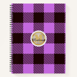 Personalised Gold Monogram Name Chic Orchid Tartan Notebook