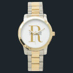 Personalised Gold Monogram Name Initial  Watch<br><div class="desc">Custom watch personalised with your name and unique monogram. Click Customise It to edit fonts and colours or add your own text and images to create a unique one of a kind gift. Easy to customise. Golf in style. Get yours today!</div>