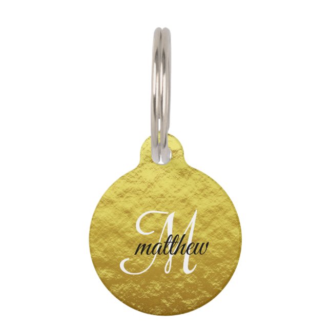 Personalised Gold Monogram Name Pet Tag (Front)
