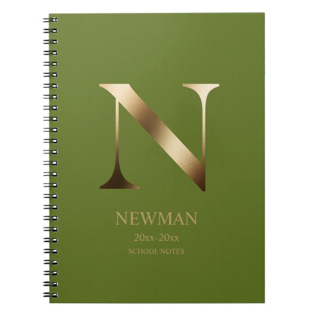 Personalised Gold Monogram | Olive Green Notebook (Front)