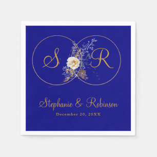 Personalised Gold Monogram On Navy Blue Wedding  Napkin