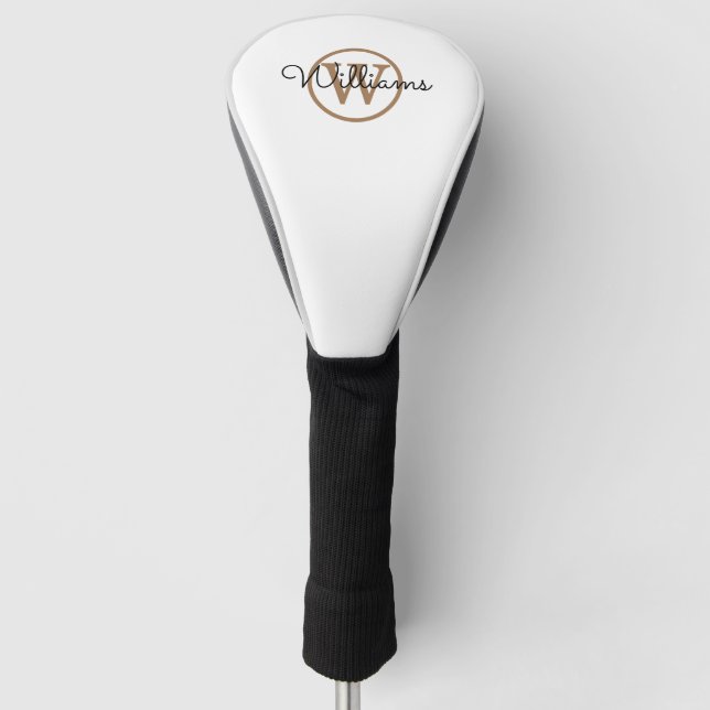 Personalised Gold Monogram Script Name Golf Head Cover (Front)