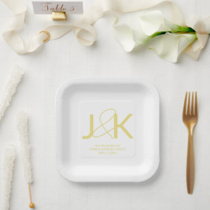 Personalised Gold Monogram Wedding Paper Plates