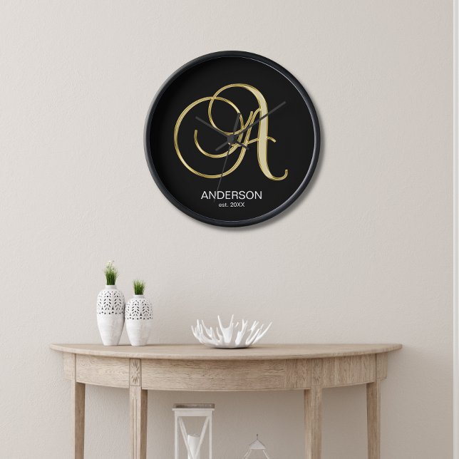 Personalised Gold Monogrammed Letter A Family Clock (Creator Uploaded)