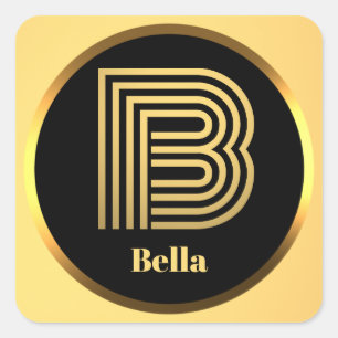Personalised Gold Monogrammed Letter B Square Sticker