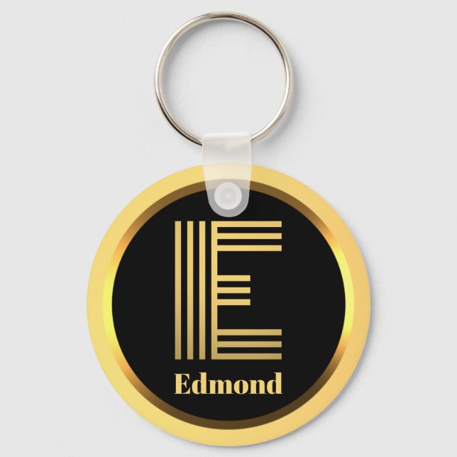 Personalised Gold Monogrammed Letter E Keychain (Front)