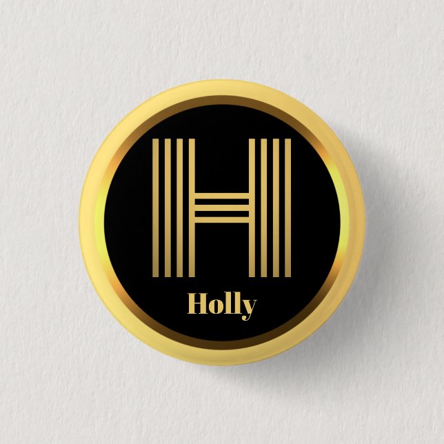 Personalised Gold Monogrammed Letter H 3 Cm Round Badge (Front)
