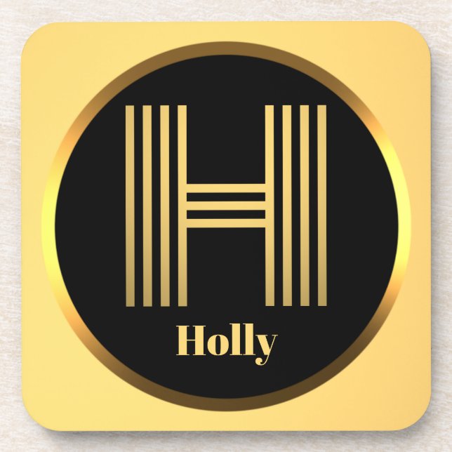 Personalised Gold Monogrammed Letter H Coaster (Front)