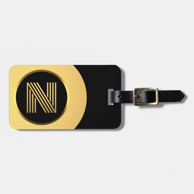Personalised Gold Monogrammed Letter N Luggage Tag (Front Horizontal)