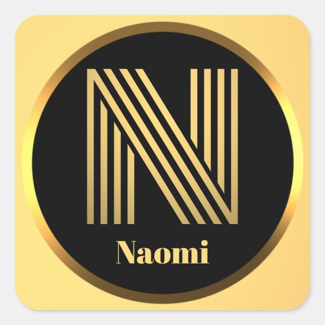 Personalised Gold Monogrammed Letter N Square Sticker (Front)